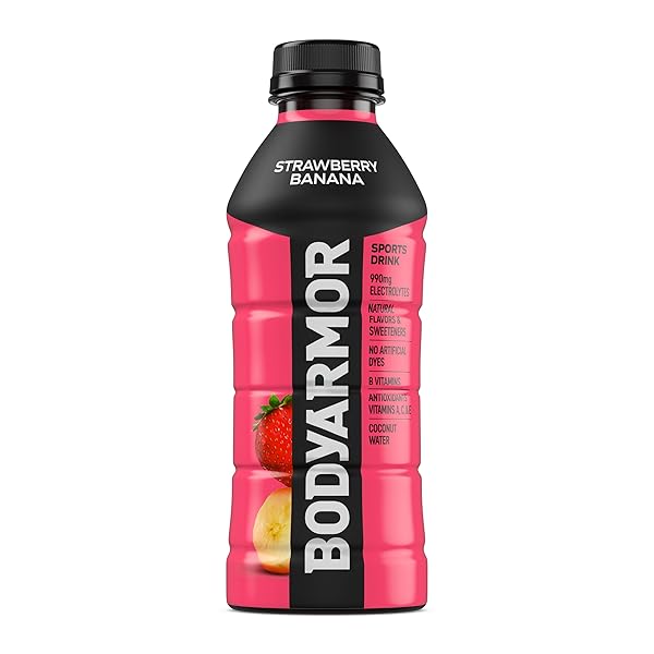 BODYARMOR SPORTS DRINK SPORTS BEVERAGE, STRAWBERRY BANANA, COCONUT WATER HYDRATION, NATURAL FLAVORS WITH VITAMINS, POTASSIUM-PACKED ELECTROLYTES, PERFECT FOR ATHLETES, 20 FL OZ (PACK OF 6)