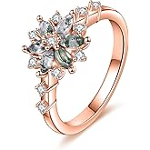 AINFQY Natural Moss Agate Ring for Women 925 Sterling Silver Snowflake Ring Moss Agate Jewelry Gift Engagement Rings