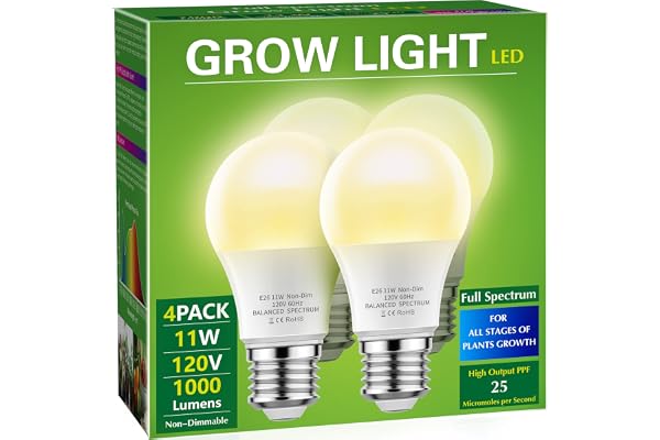 Briignite 4 Pack Grow Light Bulbs, LED Grow Light Bulb A19 Bulb, Full Spectrum Grow Light Bulb, Plant Light Bulbs E26 Base, 1