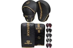 RDX Boxing Pads and Bag Gloves Set, Maya Hide Leather Kara Hook and Jab Training Pads, Curved Focus Mitts for MMA, Muay Thai,