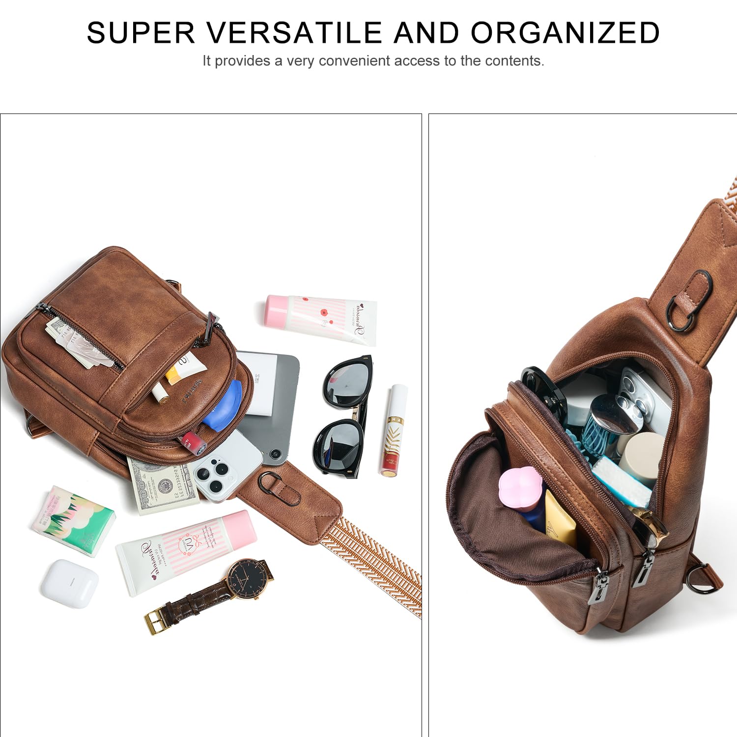 7L Sling Bag For Women Men Backpack Fanny Pack Crossbody Chest Travel Shoulder Belt Bags Purse Handbag PU Leather