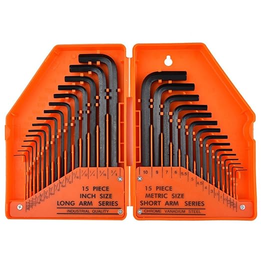 Zerich 30 Stück Schlüssel Inbusschlüssel Set, Zoll/Metrdic, mit Kunststoff-Box #29509 (Orange)