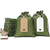 Tapleap Green Small Gift Bags with Drawstring - 30Pcs 5x7 Burlap Sacks for Wrapping Christmas Favors, DIY Craft, Body Butters, Souvenirs, For Small Business, Birthday, Wedding