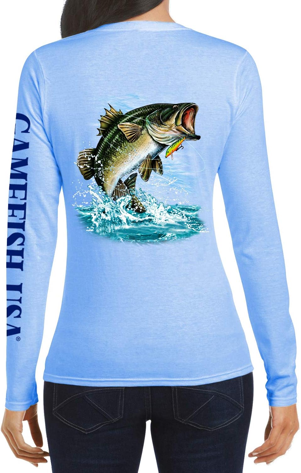 Women's UPF 50 Lightweight Microfiber Moisture Wicking Performance Fishing Shirt Bass