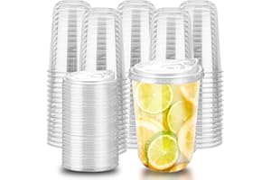 16oz Disposable Stemless Glasses With Strawless Sip Lids,PET Disposable Drinking Cups,Clear Plastic Wine Glasses for Parties 
