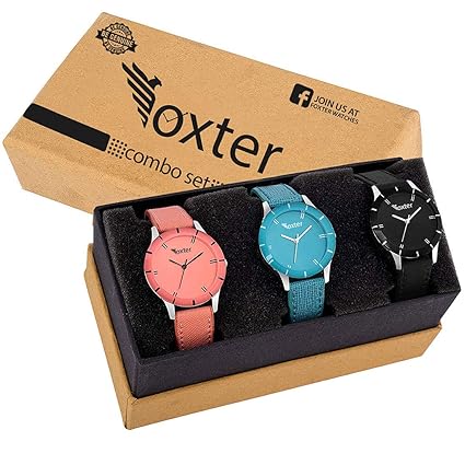 Foxter Three Analogue Multi Color Dial Watches Combo For Women And Girls(605-Orng-Skblue-Blk)