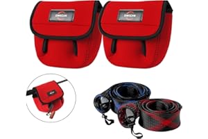 koalove Fishing Reel Covers Bag 2 Packs Large and Medium Size,Spinning Reel Cover Baitcaster Case Bag fits 1000-8000 Series Spinning Reels (Red reel bag*2+rod sleeve*2, XL(Up to 8000 series))