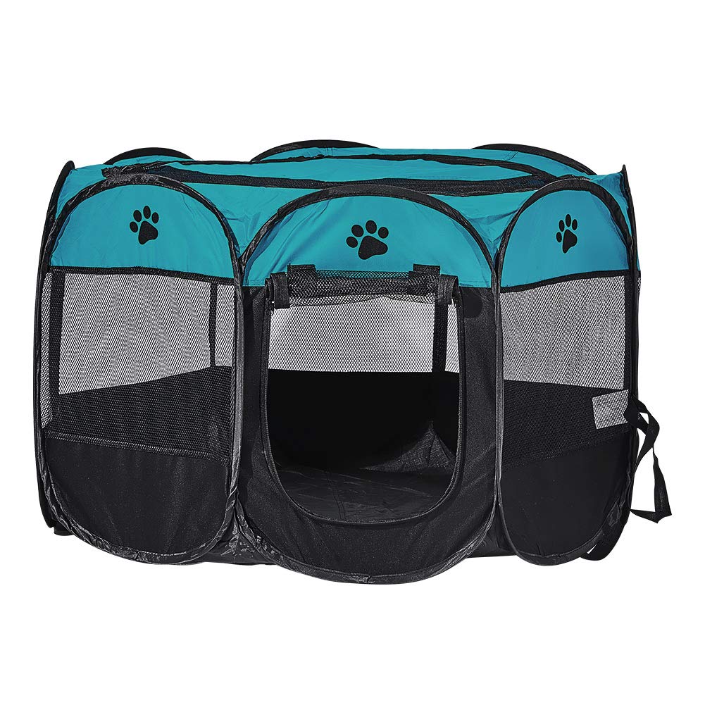 XianghuangTechnology Soft Fabric Portable Foldable Pet Dog Cat Puppy Playpen, Indoor/Outdoor use Pet Kennel Cage D40 x H23 Inch (Blue)