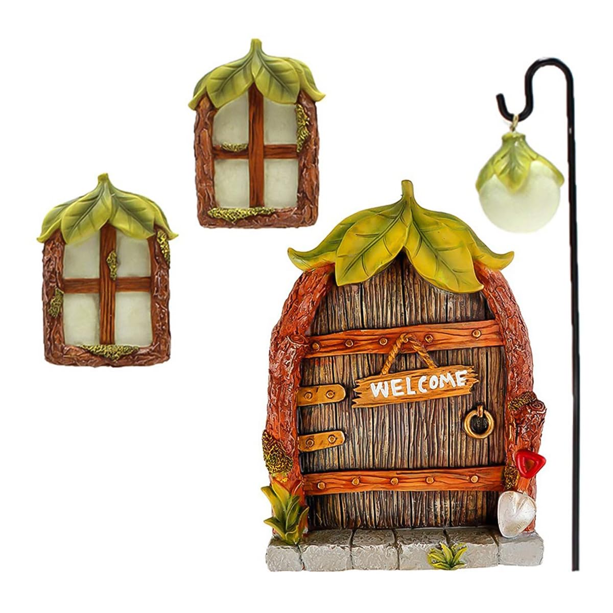WANGCL Fairy Garden Accessories Fairy Doors for Garden Trees with Illuminated Window Street Lights for Yard Lawn Art Decoration