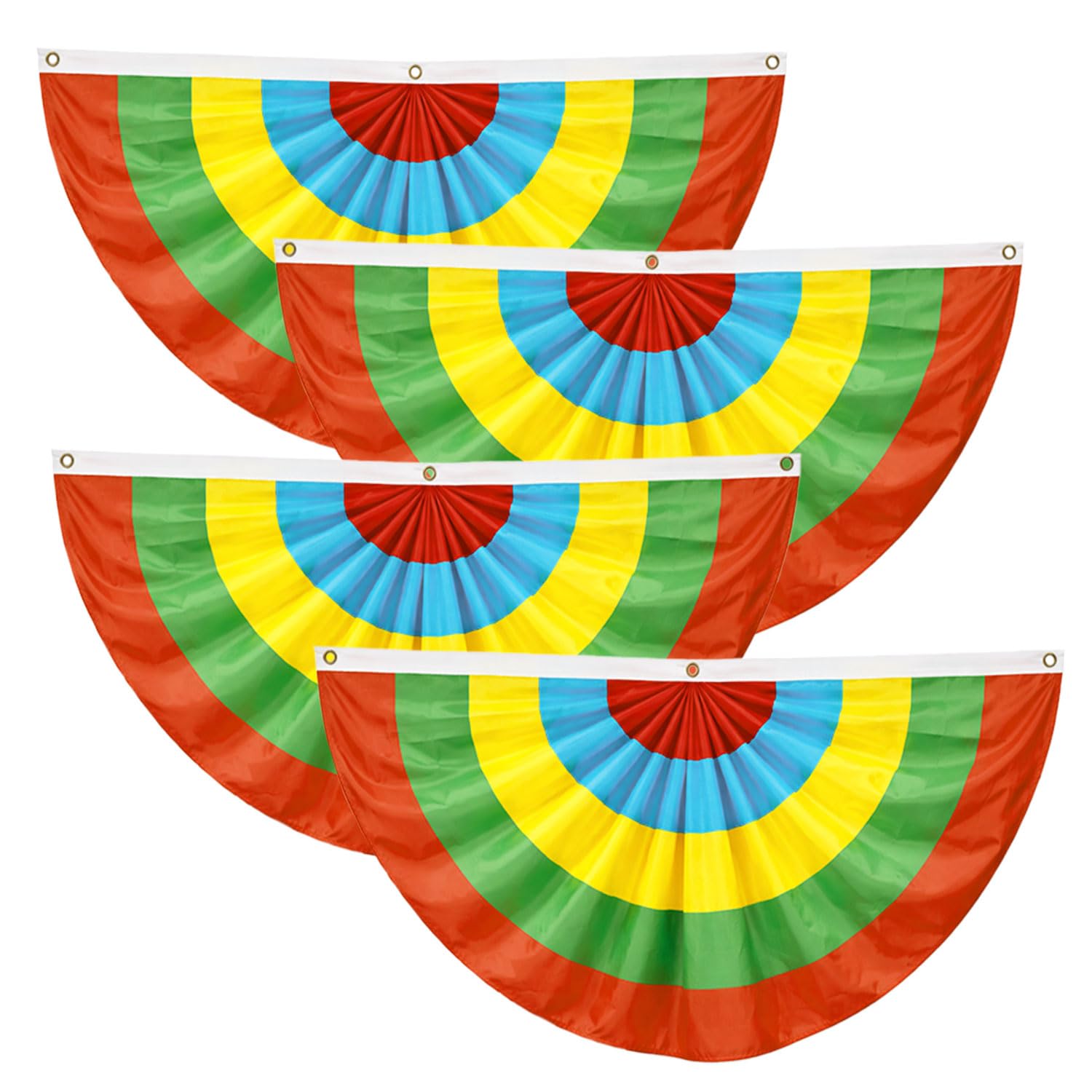 4Pack Easter Pleated Half Fan Flag 2x4 Ft Bunting Flags Decor Easter Sunday Party Outdoor with Canvas Header Brass Grommets Sewn Colorful Stripes Bunting Spring Banner Birthday Party Decoration for Outsider Garden Porch Image