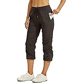 Willit Women's Quick-Dry Capris Travel Pants Lightweight Striped Woven Hiking Workout Casual Pants with Pockets