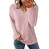 AUSELILY Womens Long Sleeve shirts Casual V Neck Lightweight Pullover Tops 2025 New