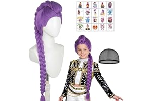 Anime Cosplay Wig with Temporary Tattoo Stickers High Temperature Heat Resistant Synthetic Fiber for Kids & Adults, Breathabl