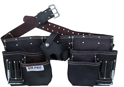 AB Tools Double Leather Tool Belt Roll Pouch Holder 11 Pockets Adjustable Buckle
