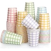 125 Pcs 9 OZ Gingham Party Paper Drinking Cups - 5 Colors(Blue/Pink/Sage Green/Yellow/Purple) Disposable Plaid Paper Cups Checkered Cups - For Wedding Birthday Decoration Fiesta Baby Shower Picnic