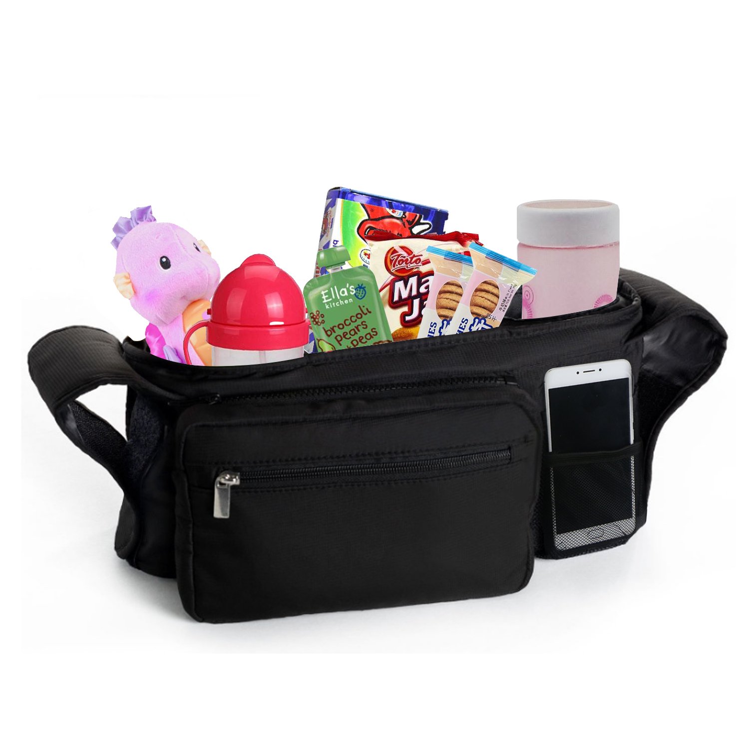 Stroller Organizer Black, ProCIV Universal Baby Stroller Bag Fits All Strollers Premium Deep Insulated Stroller Cup Holders Extra-Large Storage Space for iphones Diapers Cups Toys