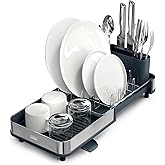 Joseph Joseph Extend Slim Steel Expandable Dish Drying Rack with Removable Cutlery Holder and Swivel Draining Spout, Compact 