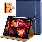 DTTO Case for iPad Pro 11 Inch 4th / 3rd / 2nd / 1st Generation 2022/2021/2020/2018,Premium PU Leather Folio Stand Cover with Hand Strap, Auto Wake/Sleep,Multiple Viewing Angles, Navy Blue