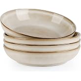 AmorArc 8.5&rsquo;&rsquo; Ceramic Pasta Bowls Set of 4, 36oz Large Stoneware Bowls Set | Large Dinner Serving Bowls Set, Wide Bowl Plate for Pasta,Salad, Soup, Microwave Safe, Reactive Glaze-Cappuccino