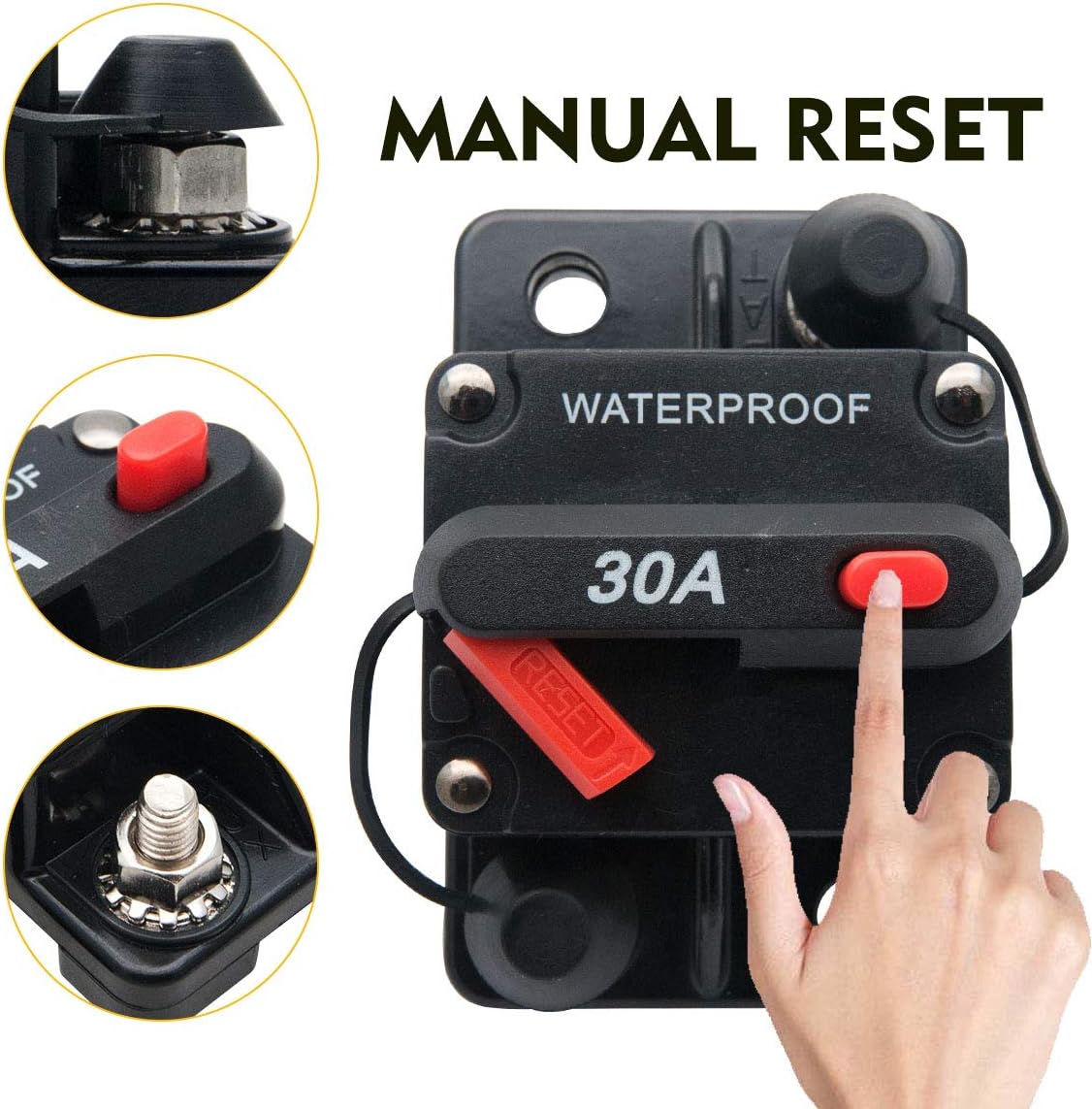 MASO 30 Amp Waterproof Car Circuit Breaker with Manual Reset Suitable for Motor Auto Car Marine Boat Bike Stereo Audio 12V-24V DC: Automotive