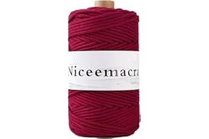 NICEEMACRA Braided Macrame Cord 3mm x 110yards,Cotton Macrame Rope, Colored Rope,Macrame String Cotton Yarn, Macrame Yarn Craft Cord Plant Hangers, Crafts, for Knitting (Wine red)