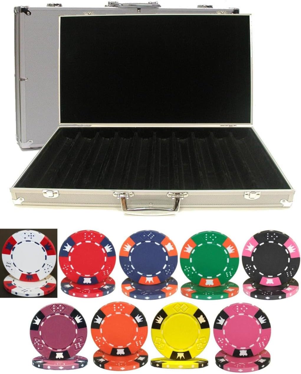 Crown & Dice 1000 Chip 14gm Clay Poker Set with Aluminum Case Sports & Outdoors