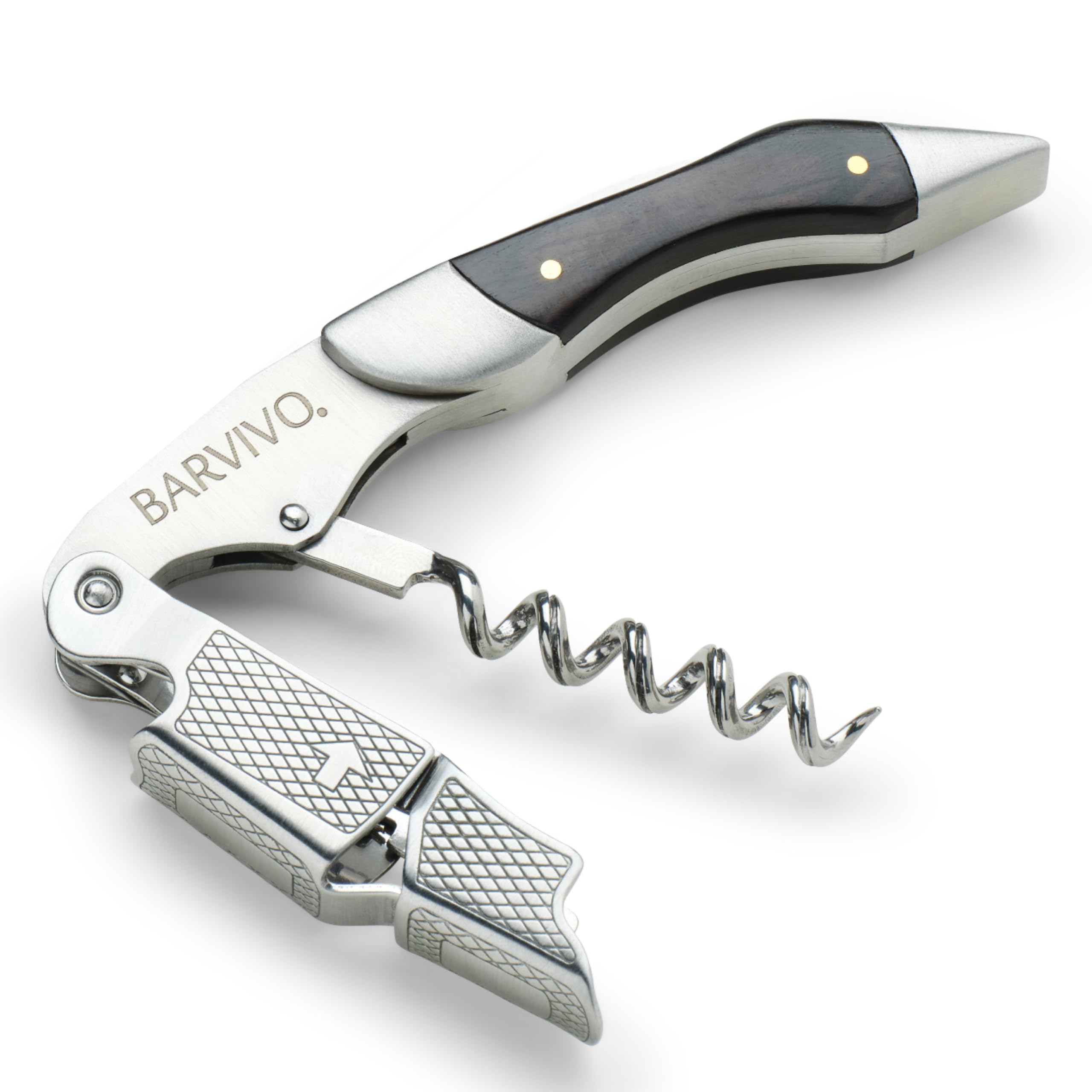 Barvivo Professional Waiters Corkscrew - Stainless Steel and Ebony Wine Opener and Bottle Opener with Double-Hinged Fulcrum - Durable Cork Screws for Wine Bottles with Foil Cutter - 11.9 x 1.5 x 3 cm