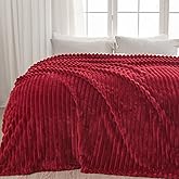 NEWCOSPLAY Super Soft Queen Blanket Red Premium Silky Flannel Fleece 3D Ribbed Jacquard Lightweight Bed Blanket All Season Use (Red Ribbed, Queen(90"x90"))