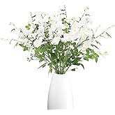 INSUNSIX White Delphinium Artificial Flowers 7pcs Delphiniums Silk Artificial Flowers with Clematis Leaves Long Stem Fake Flowers for Tall Vase Wedding Centerpieces Home Decor(White)