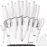 Astercook Knife Set with Block and Sharpener, 22 Piece Kitchen Knife Set Dishwasher Safe, Space-Saving Clear Knife Block with Knives for Everyday Home Cooking White