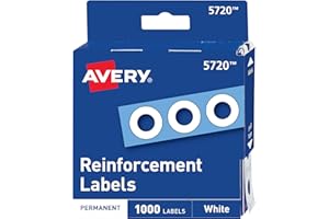 Avery Self-Adhesive Hole Reinforcement Stickers, 1/4" Diameter Hole Punch Reinforcement Labels, White, Non-Printable, 1,000 Labels Total (5720)