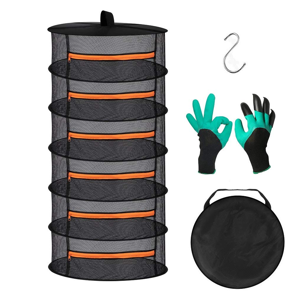 Lalifebuss Herb Drying Rack, 6-Layer Collapsible Hanging Dry Mesh Rack Net Dryer with S Hook, Garden Gloves