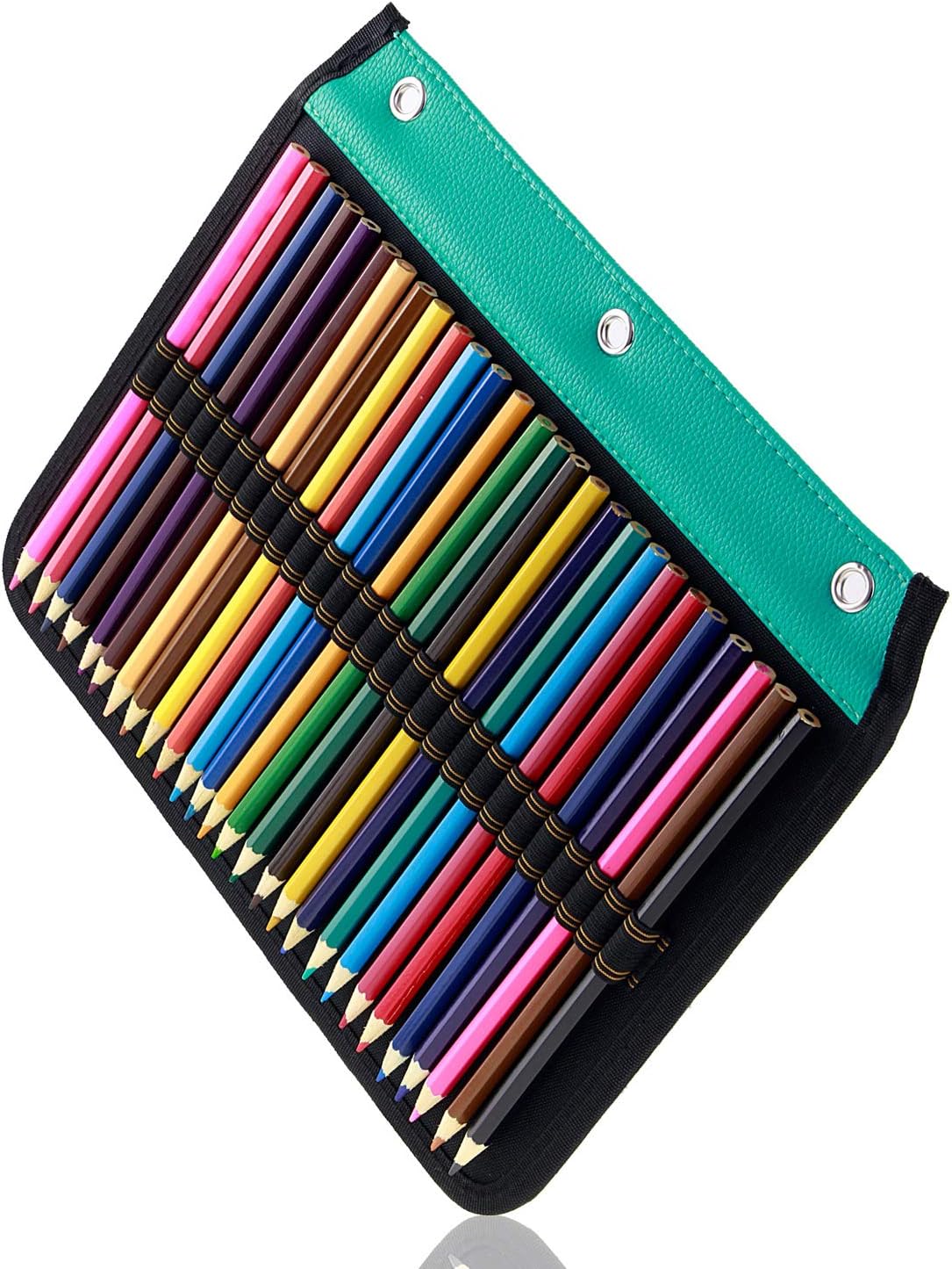 YOUSHARES 54 Slots Pencil Sleeve - Standard 3 Ring Binder Designed Pencil Page Compatible with 216 Slots Pencil Case for Watercolor Pencil, Gel Pen (Green Pencil Sleeve)
