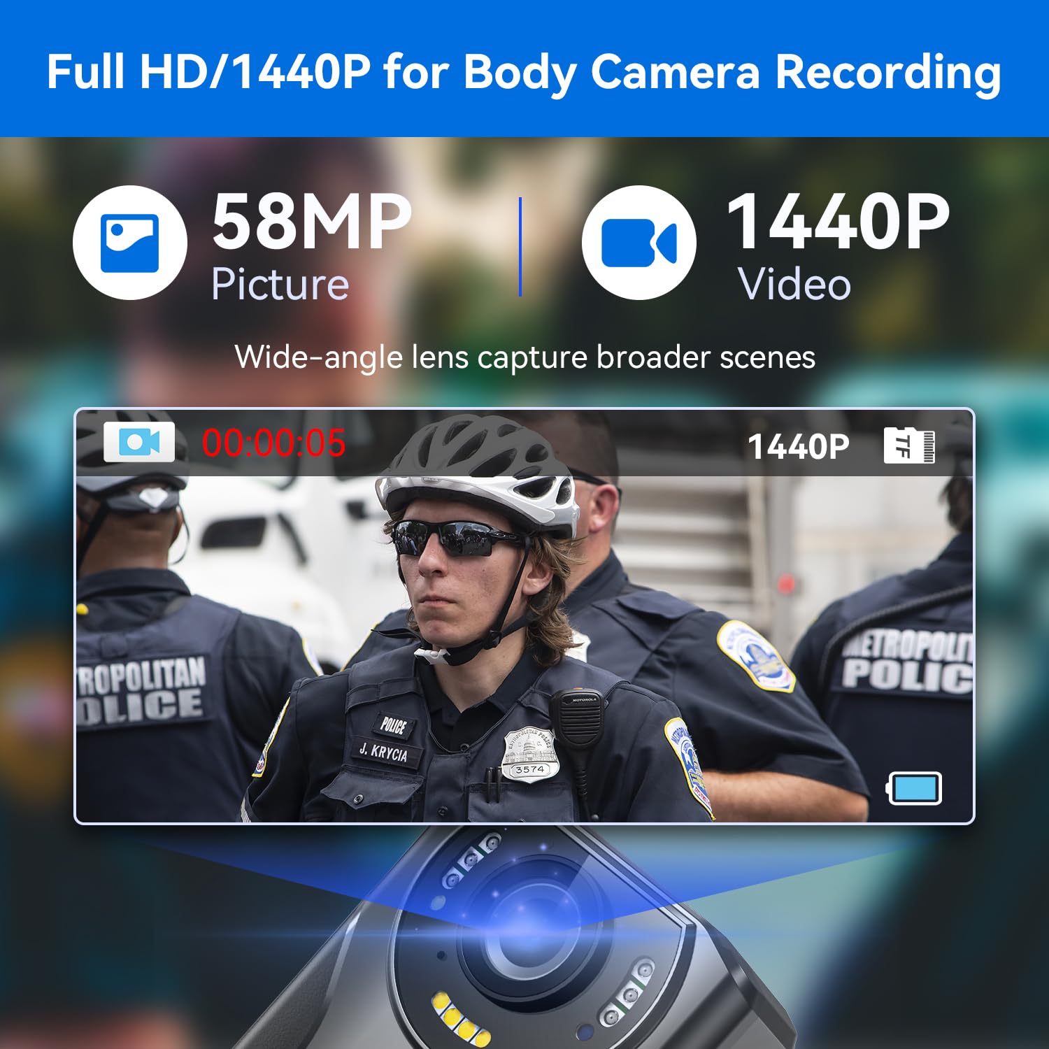 Tarkonn Body Camera, 1080P FHD Body Cam with Night Vision, 4000mah Battery, GPS, 64G Body Worn Camera for Law Enforcement