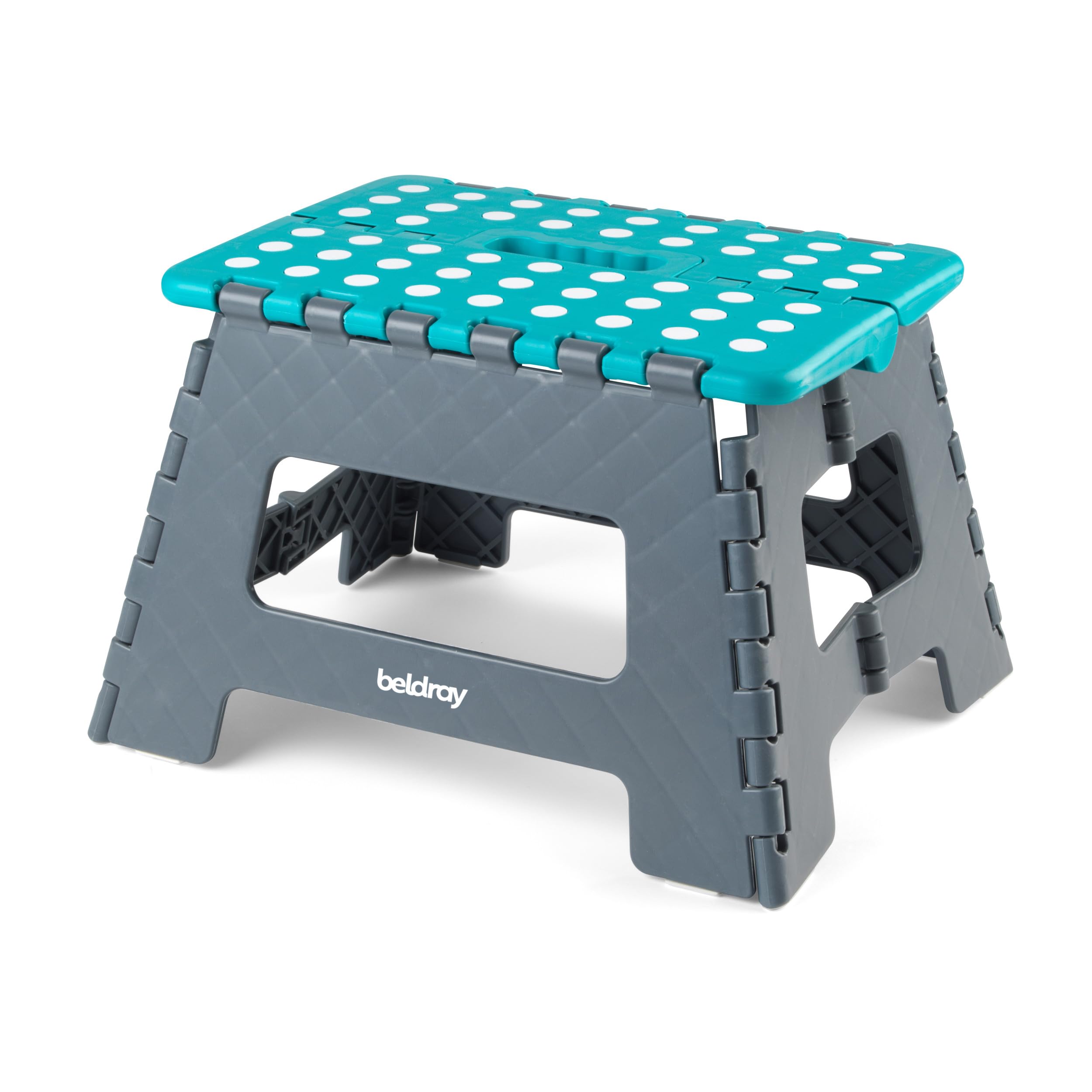 Beldray LA032289FEU6 Folding Step Stool – Small Footstool With Carry Handle, Portable Lightweight Plastic Step, Foldable Compact Storage, Strong/Sturdy, Max Weigh 150KG, For DIY/Cleaning, Blue/Grey