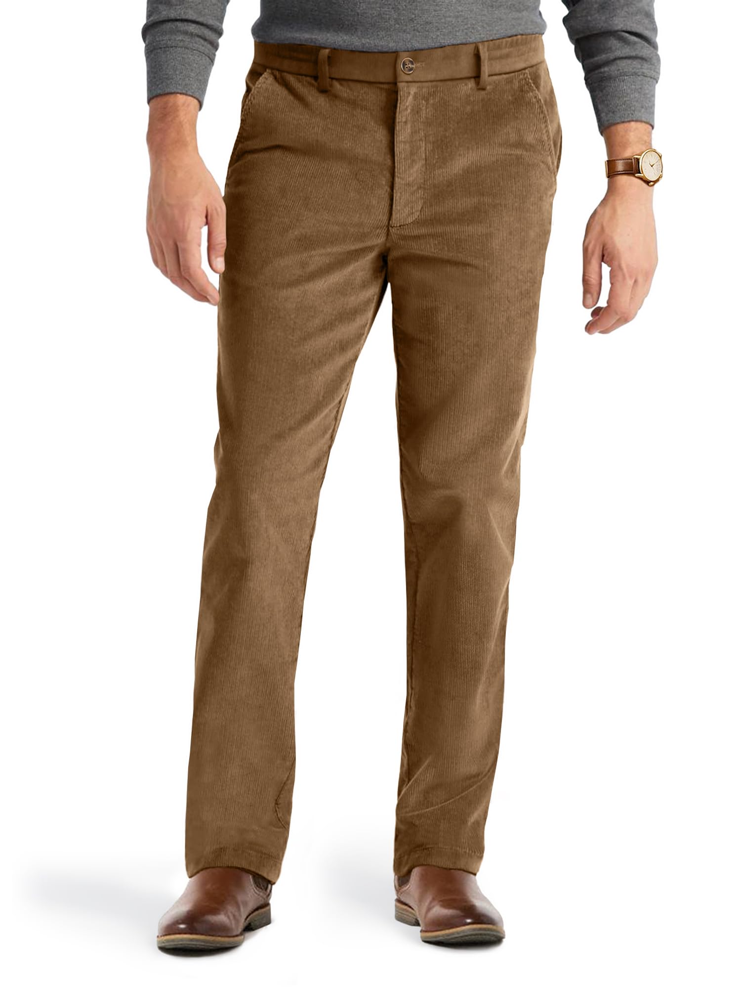 PLEPAN Mens Dress Corduroy Pants Classic Fit Stretch Elastic Waist ...