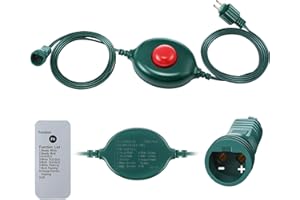 Meonum 1/2 inch Plug Power Cord for Christmas Tree Lights, Foot Switch 9 Light Modes Remote, 15FT Extension Cord Foot Pedal Compatible with TS-8W29V TS-12W29V TS-13W29V (Right Positive)