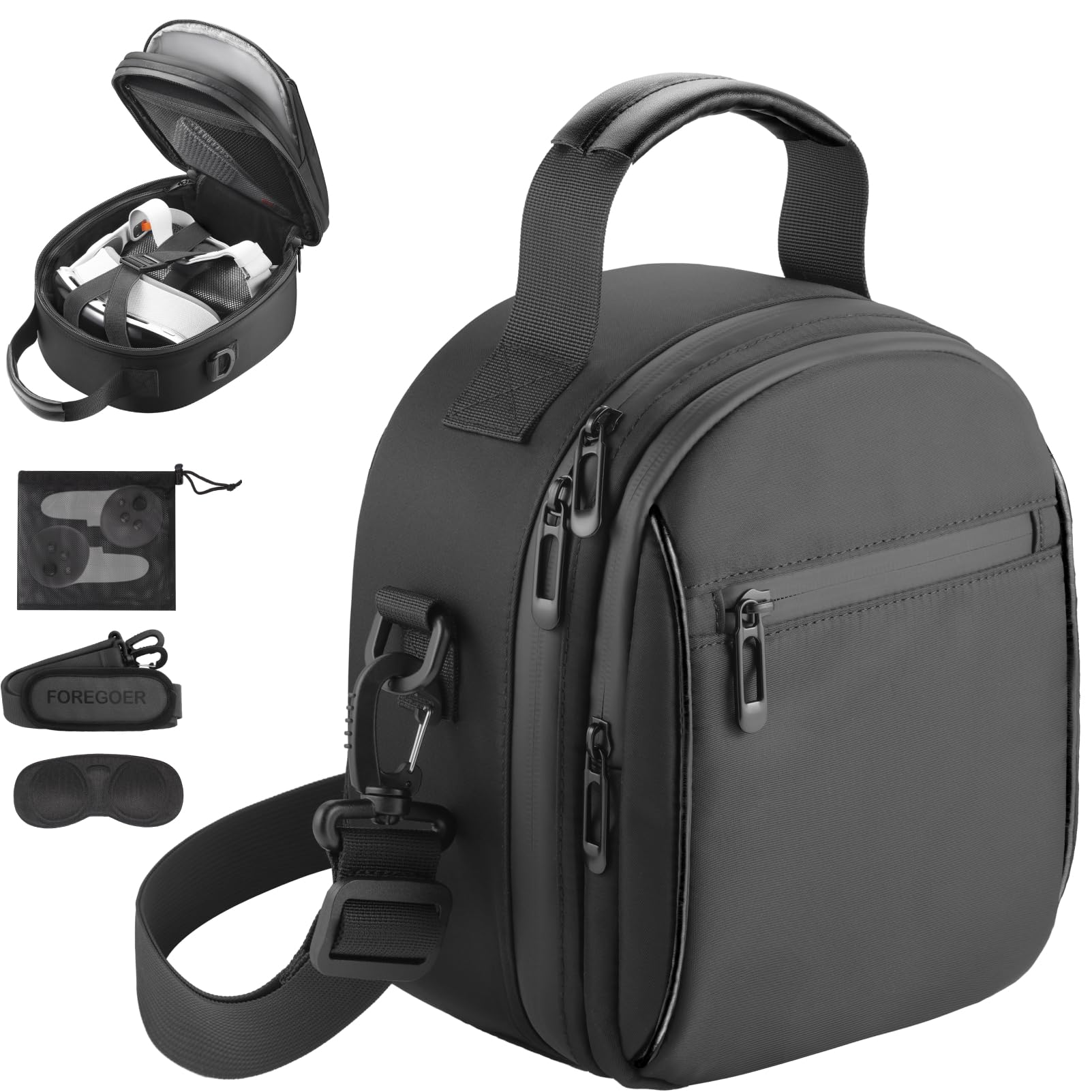 FOREGOER Carrying Case Compatible with Meta Quest 3S/Quest 2/ Apple Vision Pro Original Elite Strap, for Oculus Quest 3/2/Vision Pro Accessories (Black)
