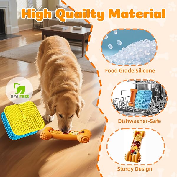 DEPURE DOG ENRICHMENT TOYS 4 PACK – DOG TOYS TO KEEP THEM BUSY, LICK MAT & BOWL WITH PEANUT BUTTER,FROZEN TREAT PUZZLE DISPENSER FOR ANXIETY RELIEF, REDUCE BOREDOM, PERFECT FOR BATHING GROOMING