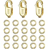 Gold Jewelry Making Lobster Claw 10mm, 23PCS Italian Rectangle Trigger Clasps with Open Jump Rings Set, Small Necklaces Bracelet Connector Gold Clasp Supplies 925 Sterling Silver Jewelry Finding Set