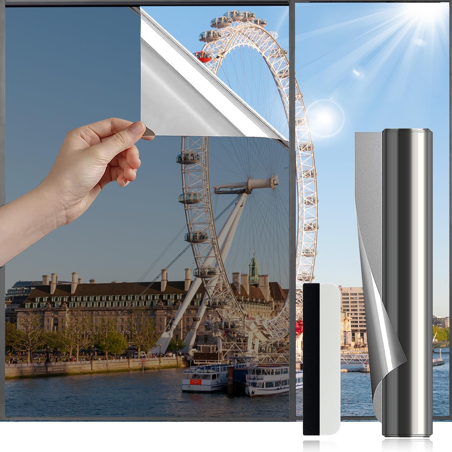 Antrect Window Film Privacy Film For Glass Windows Anti Glare Reflective Film One Way Mirror Film Heat Control Window Tint Film Home UV Blocking Opaque Film — image 1