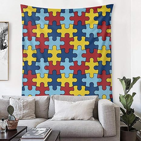 Amazon Co Jp 自閉症意識カラフルパズルピース タペストリー廊下ギフト装飾アート可愛い ホーム キッチン