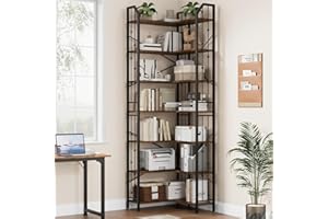 Garvee 86" L-Shaped Corner Bookshelf, 7-Tier Industrial Bookcase with Beaded Accents, Tall Display Storage Rack for Living Ro