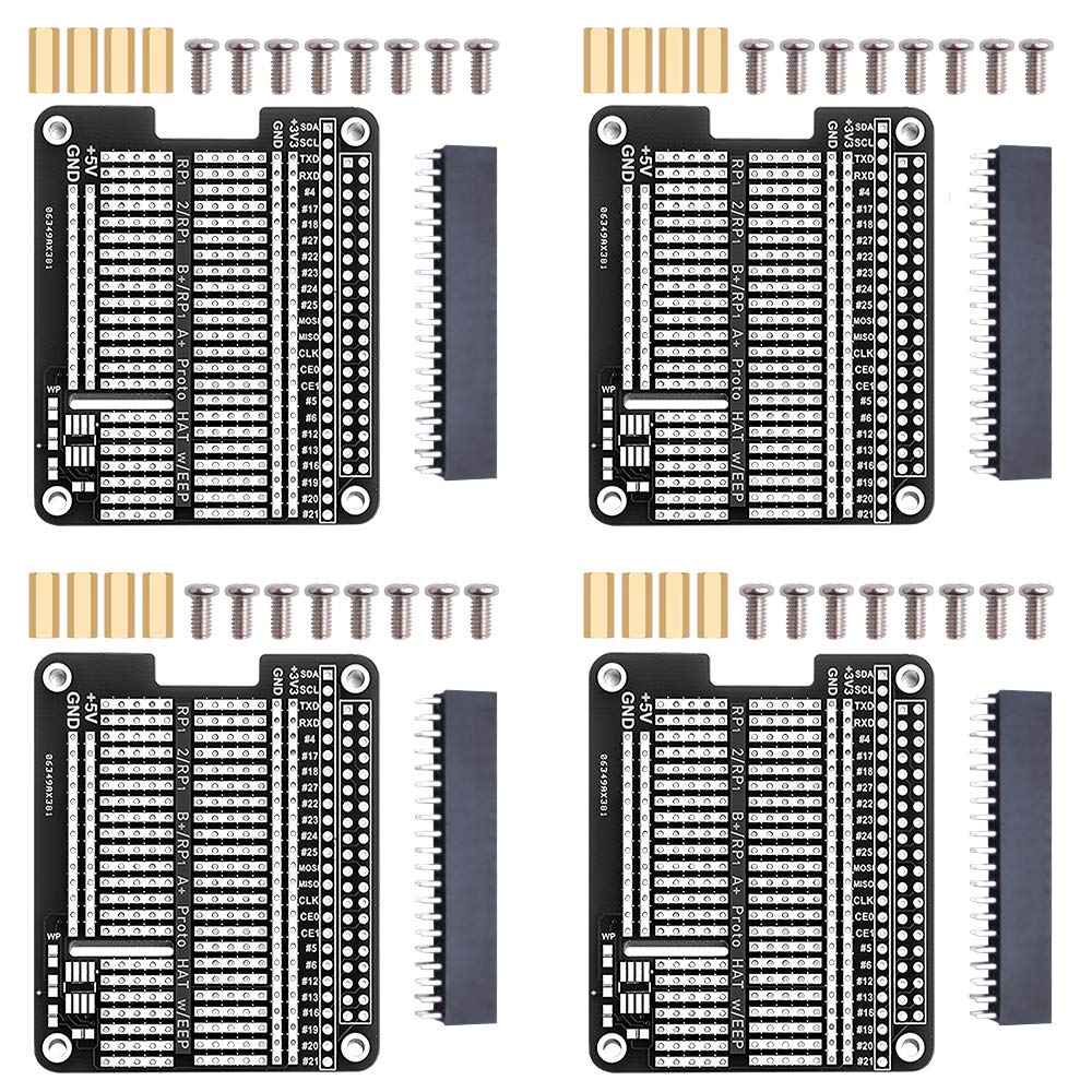 GeeekPi 4x Prototype Breakout DIY Breadboard PCB Shield Board Kit for Raspberry Pi 4B & Raspberry Pi 3 2 B+ A+ (Black)