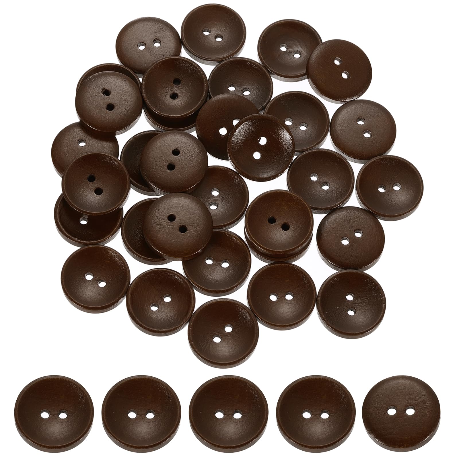 Photo 1 of uxcell 100Pcs Wooden Buttons, 20mm(0.79 Inch) 2 Hole Round Wood Sewing Button Craft for Sewing DIY Craft Clothing, Dark Brown