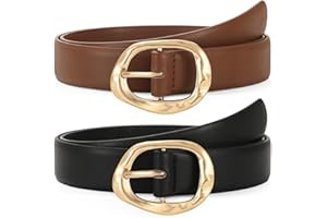 TRIWORKS 2 Pack Leather Belts for Women Fashion Waist Belt with Liquid Shapes Women Belt for Jeans Pants Dresses