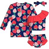 Funnycokid Baby Toddler Girls Swimsuit 4 Piece Bathing Suit Long Sleeve Rash Guard Sets 6 Months - 5 Years