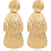 YKKZART Gold Earrings for Women 14k Gold Plated Lightweight Dangle Earrings Hammered Disc Drop Geometric Hypoallergenic Earrings for Her