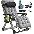 YOMIFUN Oversized Zero Gravity Chair, XL Lounge Chair 29” Width, Padded Recliner Chair W/Removable Cushion & Adj Headrest, Storage Bag, Footrest Cushion, Cup Holder, for Indoor Outdoor, Gray