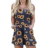 TAIUICY Women’s Off Shoulder Romper Floral Printed Strapless High-Waist Jumpsuit Tube Short Jumpsuit With Pockets